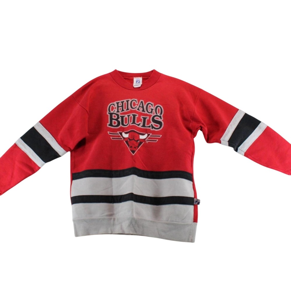 Vintage Chicago Bulls Logo 7 Sweatshirt Kids Large Red 90s NBA Made USA Pullover